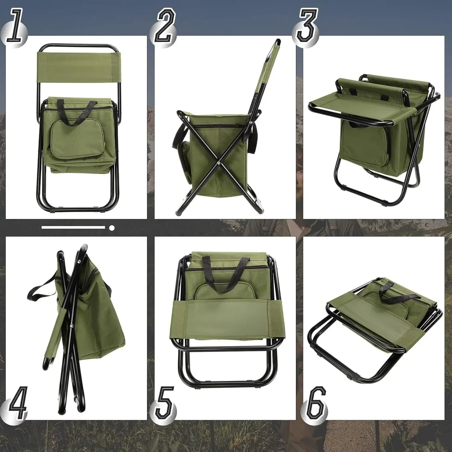Fishing Stool Detachable Portable Folding Chair Beach Camping Chair with Cooler Bag Backrest Lightweight Outdoor Folding Chair