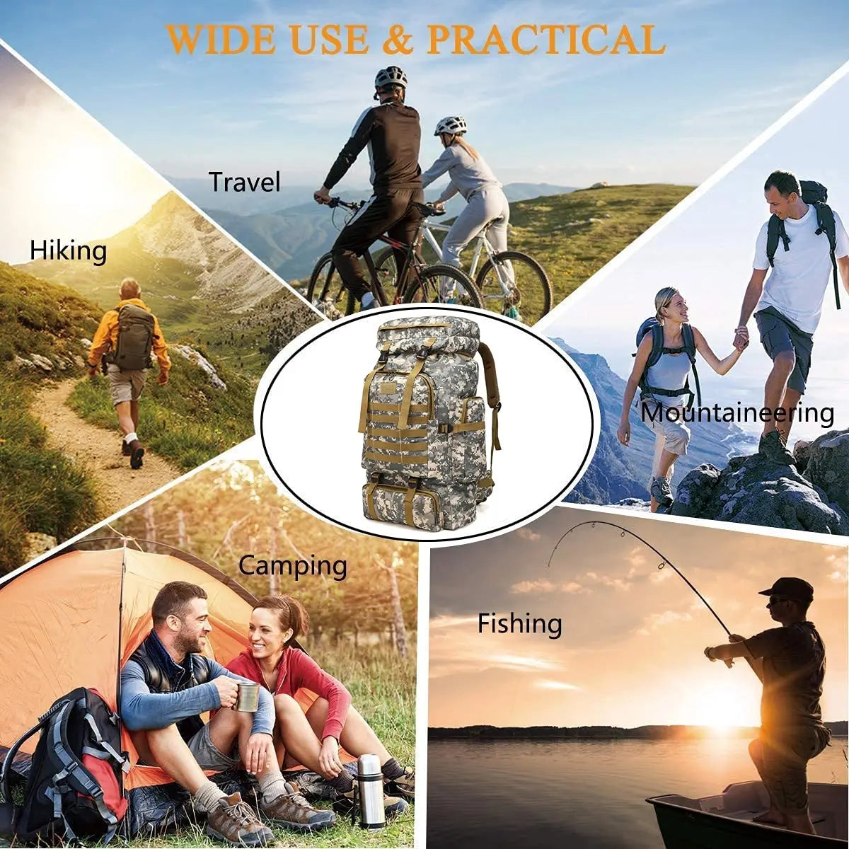 Hiking Backpack Capacity 80L Outdoor Camouflage Rucksack Tartical Hiking Backpack Daypacks Waterproof