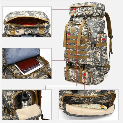 Hiking Backpack Capacity 80L Outdoor Camouflage Rucksack Tartical Hiking Backpack Daypacks Waterproof