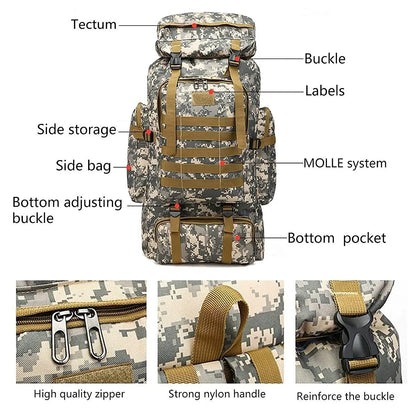 Hiking Backpack Capacity 80L Outdoor Camouflage Rucksack Tartical Hiking Backpack Daypacks Waterproof