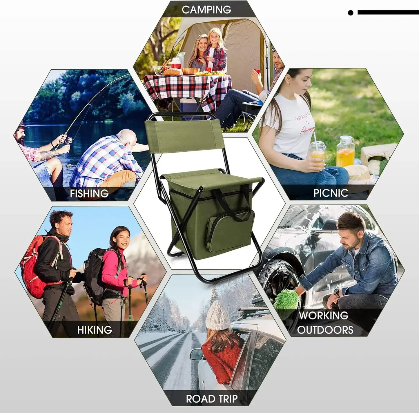Fishing Stool Detachable Portable Folding Chair Beach Camping Chair with Cooler Bag Backrest Lightweight Outdoor Folding Chair