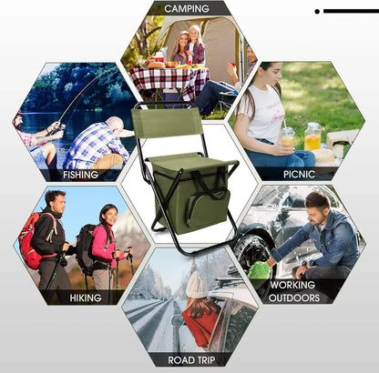 Fishing Stool Detachable Portable Folding Chair Beach Camping Chair with Cooler Bag Backrest Lightweight Outdoor Folding Chair