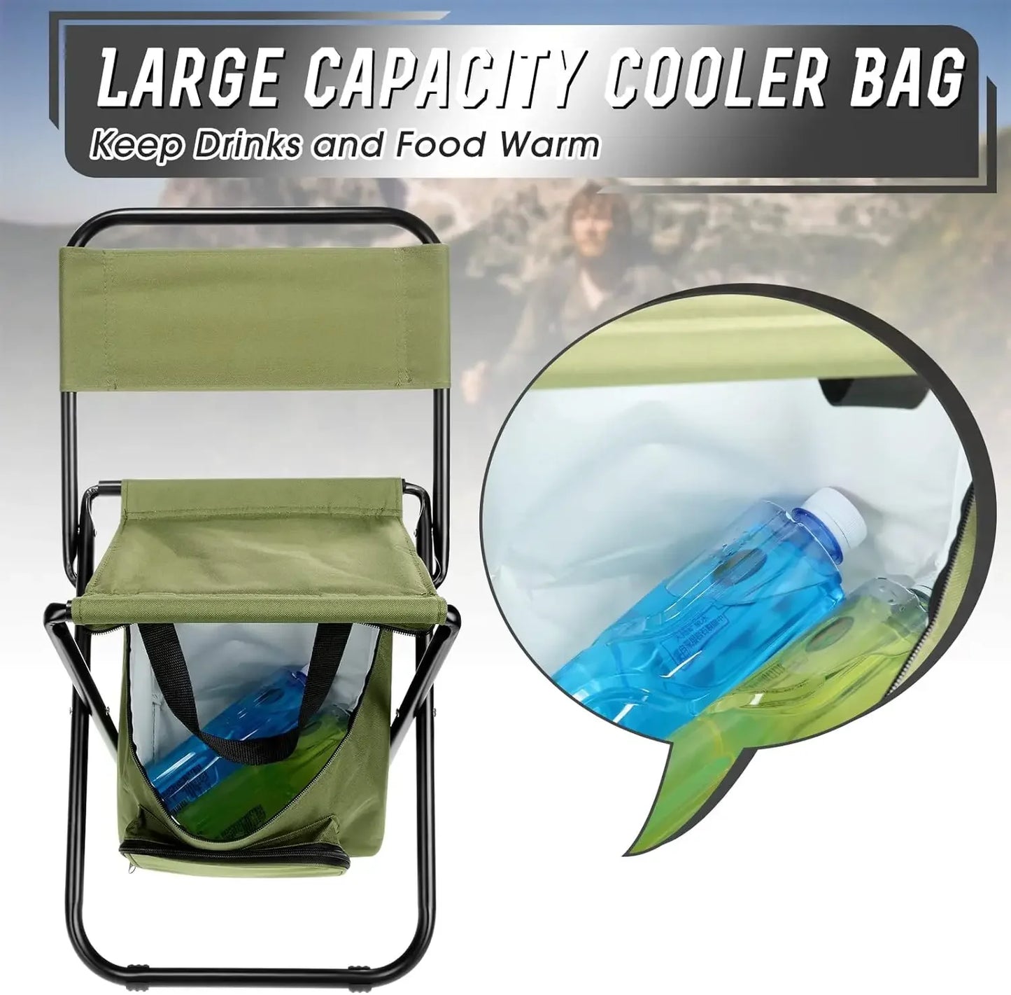 Fishing Stool Detachable Portable Folding Chair Beach Camping Chair with Cooler Bag Backrest Lightweight Outdoor Folding Chair
